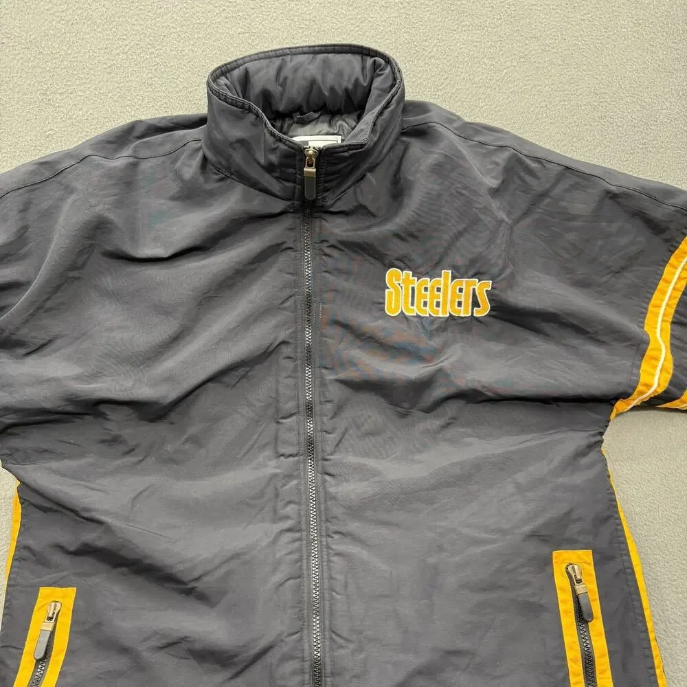 Vintage Pittsburgh Steelers Jacket Youth XL 18-20 Black NFL‎ Football Puma